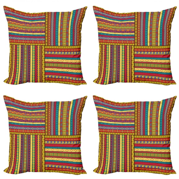 Ambesonne African Throw Pillow Cover 4 Pack, Art Borders, 18", Multicolor