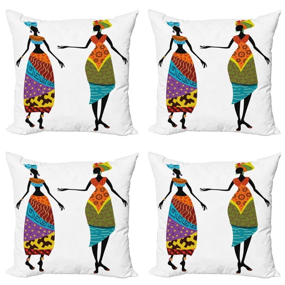 Ambesonne African Throw Pillow Cover 4 Pack, Costumes, 20", Multicolor