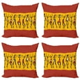 thumbnail image 1 of Ambesonne African Throw Pillow Cover 4 Pack, Dancing People, 16", Dark Orange Yellow Black, 1 of 2