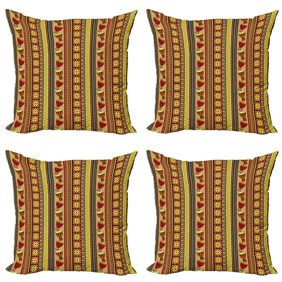 Ambesonne African Throw Pillow Cover 4 Pack, Ethnic Musical Instrument, 16", Multicolor