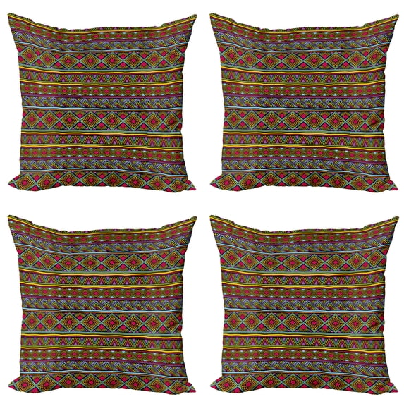 Ambesonne African Throw Pillow Cover 4 Pack, Geometric Colorful, 18", Multicolor