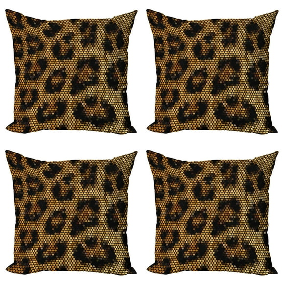 Ambesonne African Throw Pillow Cover 4 Pack, Leopard Motif Trippy, 20", Apricot Dark Brown