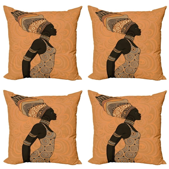 Ambesonne African Throw Pillow Cover 4 Pack, Local Woman, 24", Multicolor
