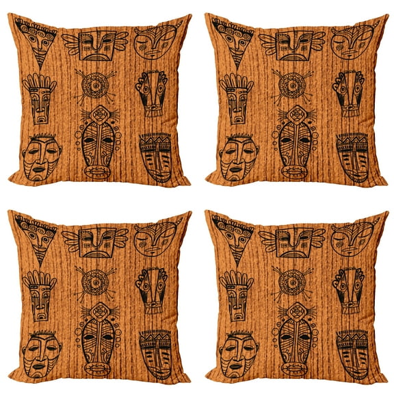 Ambesonne African Throw Pillow Cover 4 Pack, Native, 20", Charcoal Grey Dark Orange