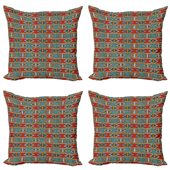 Ambesonne African Throw Pillow Cover 4 Pack, Rhombus Tribal, 18", Multicolor