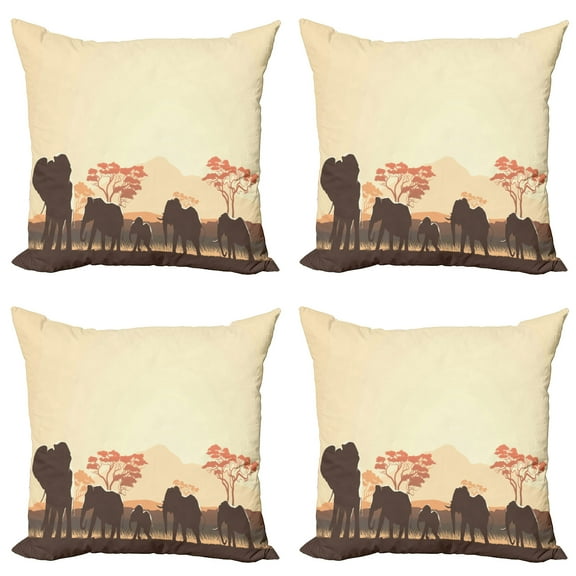 Ambesonne African Throw Pillow Cover 4 Pack, Savannah Animal Pastel Look, 20", Pale Yellow and Brown