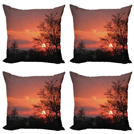 Ambesonne African Throw Pillow Cover 4 Pack, Sunset at Kwando River, 20", Coral Orange Black