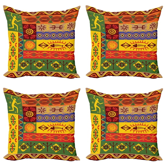 Ambesonne African Throw Pillow Cover 4 Pack, West Folk, 16", Multicolor