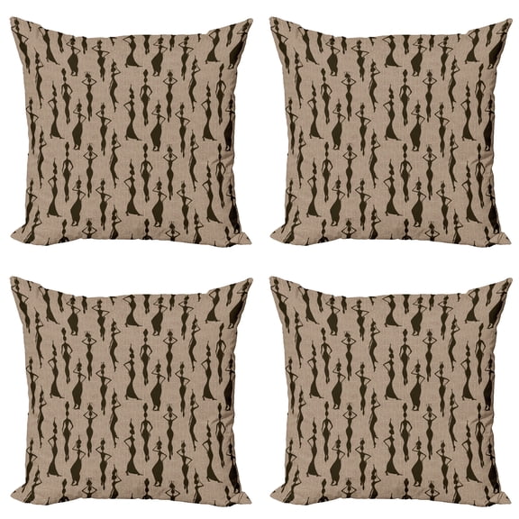 Ambesonne African Throw Pillow Cover 4 Pack, Woman Carry Water Vases, 20", Beige Tan Dark Brown