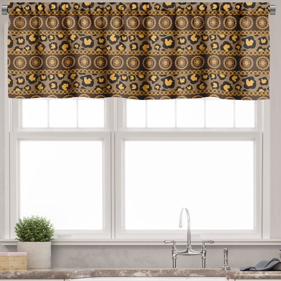 Ambesonne African Valance Pack of 2, Leopard Skin Ornaments, 54"X18", Umber Brown Marigold