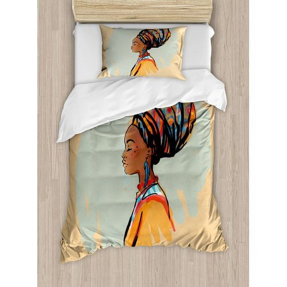 African Watercolor Portrait Twin Duvet Cover Set