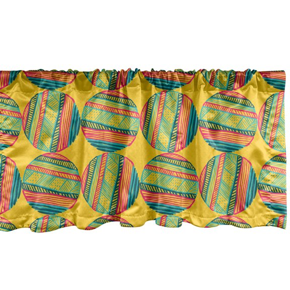 Ambesonne African Window Valance, Abstract Ornamental Rounds, 54" X 12", Turquoise Magenta and Mustard