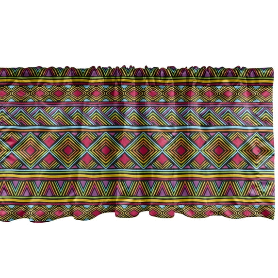 Ambesonne African Window Valance, Colorful Diamond Motifs with Angled Lines Lively Palette Geometric Borders, Curtain Valance for Kitchen Bedroom Decor with Rod Pocket, 54" X 18", Multicolor