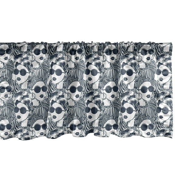 Ambesonne African Window Valance, Fashion Girl, 54" X 12", Dark Slate Blue White