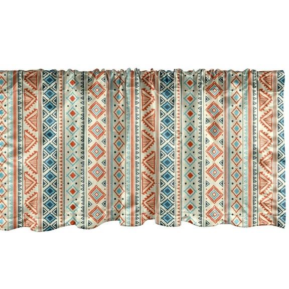Ambesonne African Window Valance, Folk Borders, 54" X 12", Orange Blue Pale Yellow