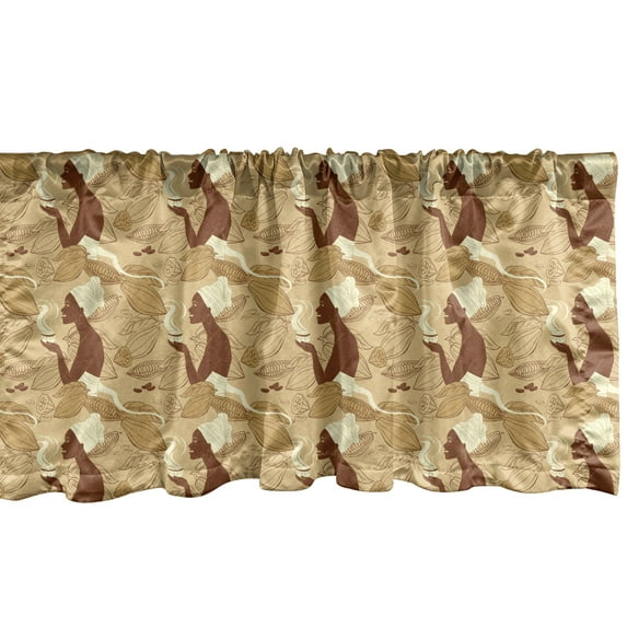 Ambesonne African Window Valance, Woman Holding Cup of Coffee, 42" x 12", Sand Brown and Redwood