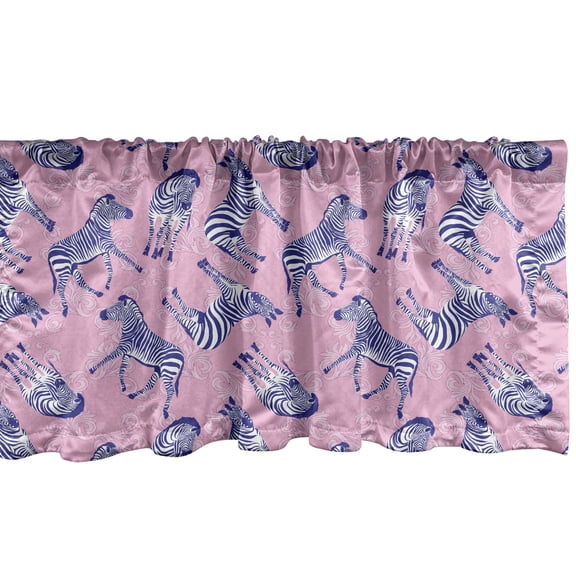 Ambesonne African Window Valance, Zebras Floral Silhouettes, 42" x 12", Soft Pink and Dark Lavender