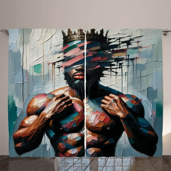 Ambesonne Afro Art Curtains 2 Panel Set, Modern Strong Black Man, 108" x 96", Blue Grey and Chocolate