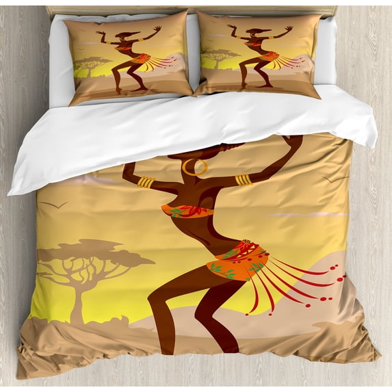 Ambesonne Afro Duvet Cover Set, Amazon Lady, King, Brown Cocoa