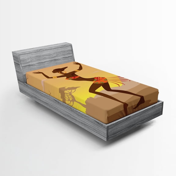 Ambesonne Afro Fitted Sheet, Amazon Lady, Twin Size, Brown Cocoa