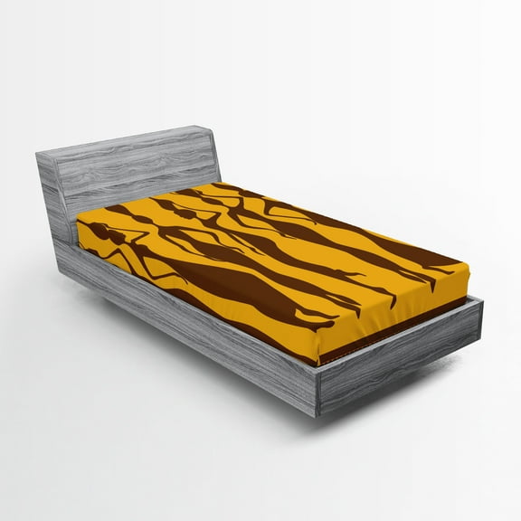 Ambesonne Afro Fitted Sheet, Exotic Females Bohemian Art, Twin Size, Marigold and Brown