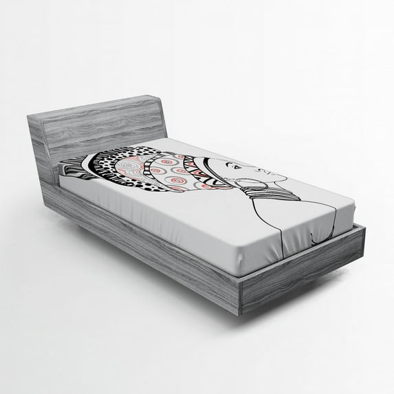 Ambesonne Afro Fitted Sheet, Exotic Savannah Boho Folk Art, Twin Size, White and Grey