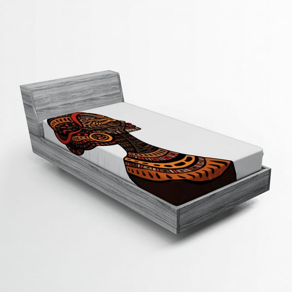 Ambesonne Afro Fitted Sheet, Exotic Totem, Twin Size, Brown and Cinnamon