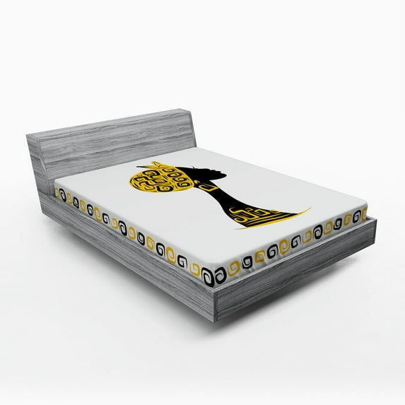 Ambesonne Afro Fitted Sheet, Female Head Portrait, Queen Size, Black Earth Yellow