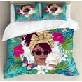 thumbnail image 1 of Ambesonne Afro Girl Duvet Cover Set, Tropical Mood Floral Art, 2-Calking, Turquoise and Magenta, 1 of 6