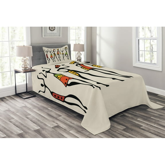 Ambesonne Afro Quilted Bedspread Set 2 Pcs, Clan Dancer Ethnic, Twin Size, Multicolor