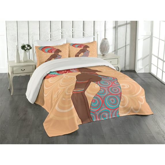 Ambesonne Afro Quilted Coverlet 3 Pcs, Native Trend, Queen Size, Multicolor