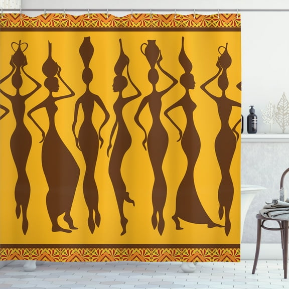 Ambesonne Afro Shower Curtain, Exotic Females Bohemian Art, 69"Wx70"L, Marigold and Brown