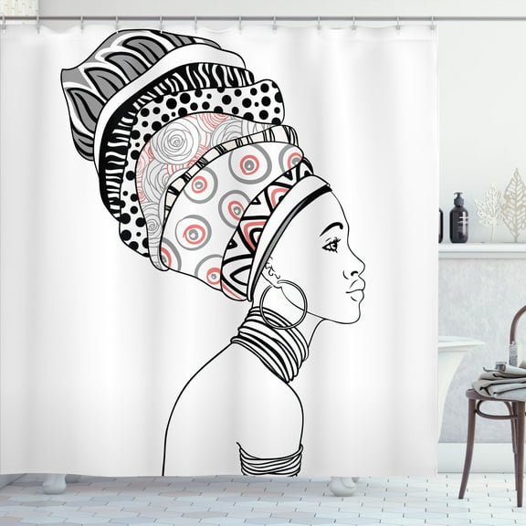 Ambesonne Afro Shower Curtain, Exotic Savannah Boho Folk Art, 69"Wx75"L, White and Grey