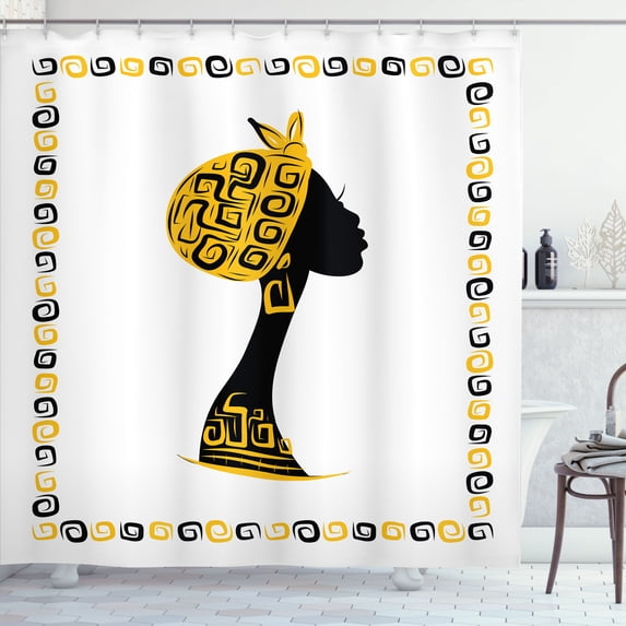 Ambesonne Afro Shower Curtain, Female Head Portrait, 69"Wx75"L, Black Earth Yellow
