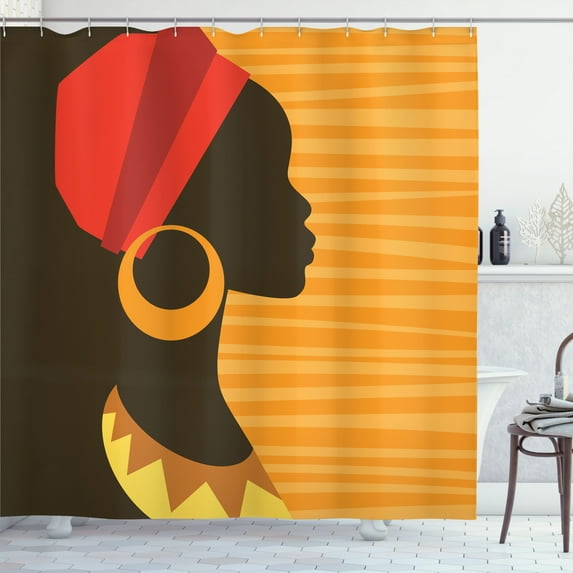 Ambesonne Afro Shower Curtain, Girl Silhouette in Grace, 69"Wx84"L, Dark Brown and Marigold