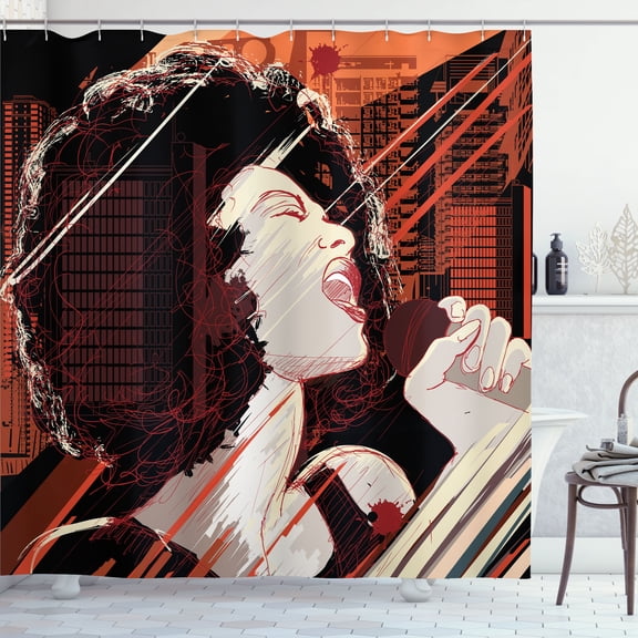 Ambesonne Afro Shower Curtain, Musical Jazz Singer Woman, 69"Wx75"L, Black Red