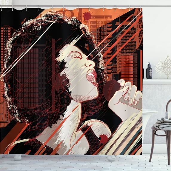 Ambesonne Afro Shower Curtain, Musical Jazz Singer Woman, 69"Wx84"L, Black Red
