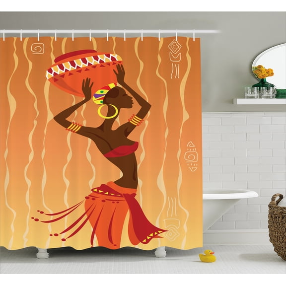 Ambesonne Afro Shower Curtain, Vintage Art, 69"Wx70"L, Orange Amber