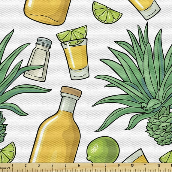 Ambesonne Agave Fabric by the Yard Upholstery, Cactus Lime Slice Tequila, 3 Yards, White Mustard