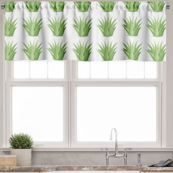 Ambesonne Agave Valance Pack of 2, Desert Cacti Blossom Motifs, 54"X18", White Pistachio Green