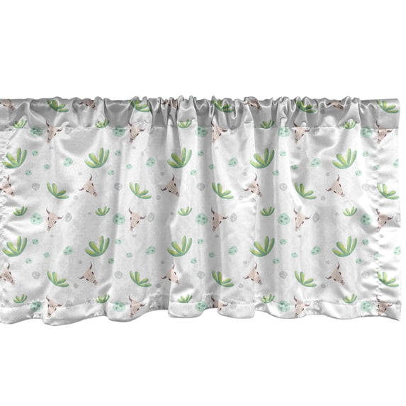 Ambesonne Agave Window Valance, Cow Skull Heads Aloe Vera, 42" x 12", White and Pale Eggshell