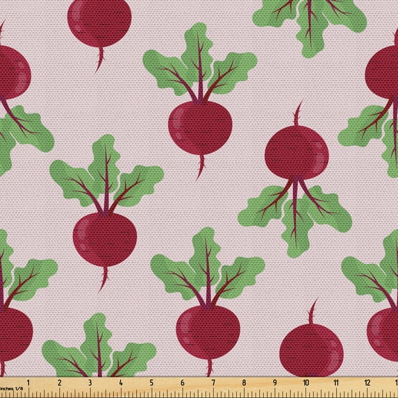 Ambesonne Agriculture Fabric by the Yard Upholstery, Beet Root with Leaves, 3 Yards, Raspberry and Peacock Green