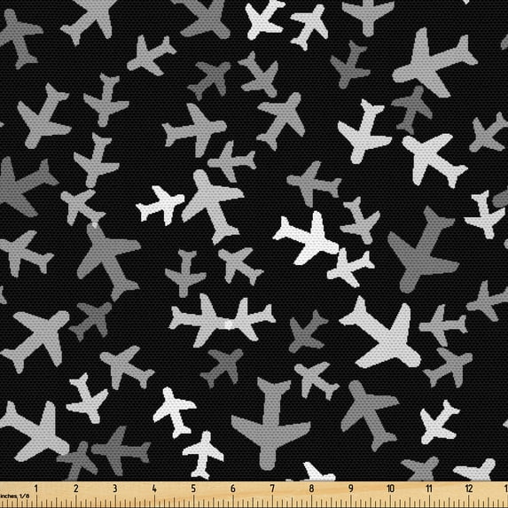 Ambesonne Aircraft Fabric by the Yard Upholstery, Grayscale Minimal Planes, 10 Yards, Charcoal Grey and Pale Grey