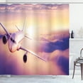 thumbnail image 1 of Ambesonne Aircraft Shower Curtain, Plane Above Sunset Clouds, 69"Wx75"L, Cream Peach and Mauve, 1 of 4