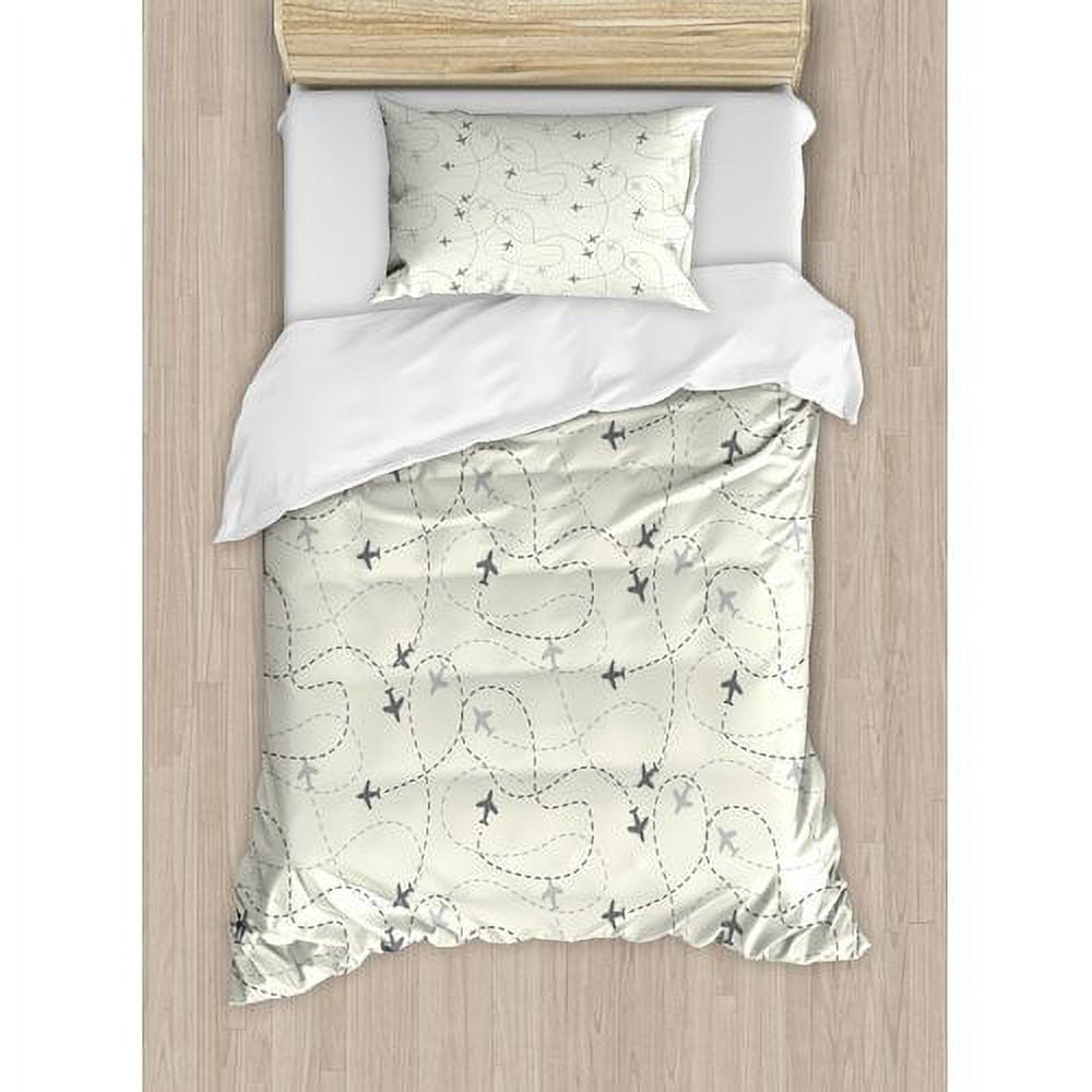 Twin Beige Airplane Route Map Duvet Cover Set