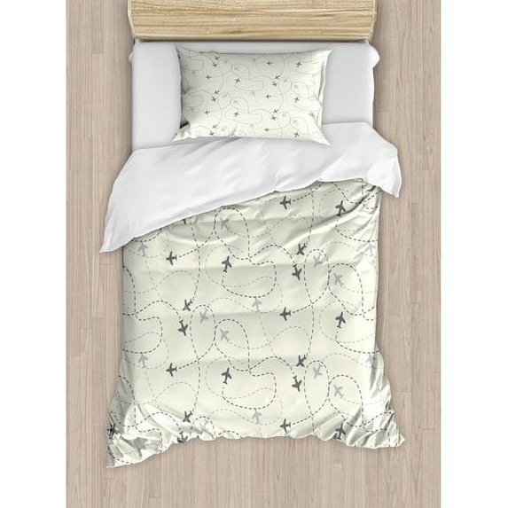 Ambesonne Airline Route Map Flight Jet Destination Control Fly Theme Textured Travel Trip Duvet Cover Set