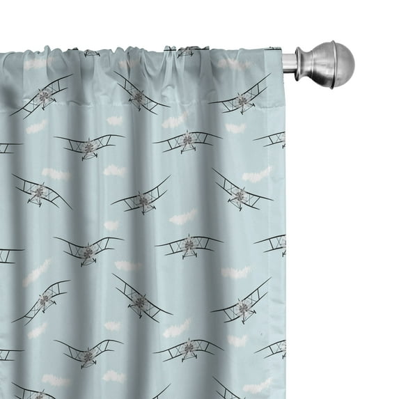 Ambesonne Airplane Window Curtains, Old Aircraft Biplanes, Each 28" W x 63" L, Pale Blue Black White