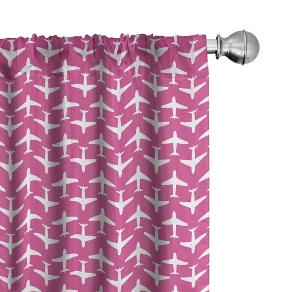 Ambesonne Airplane 4-Panel Curtains, Pop Art Theme Aircraft Art, 56"x63", Pink White