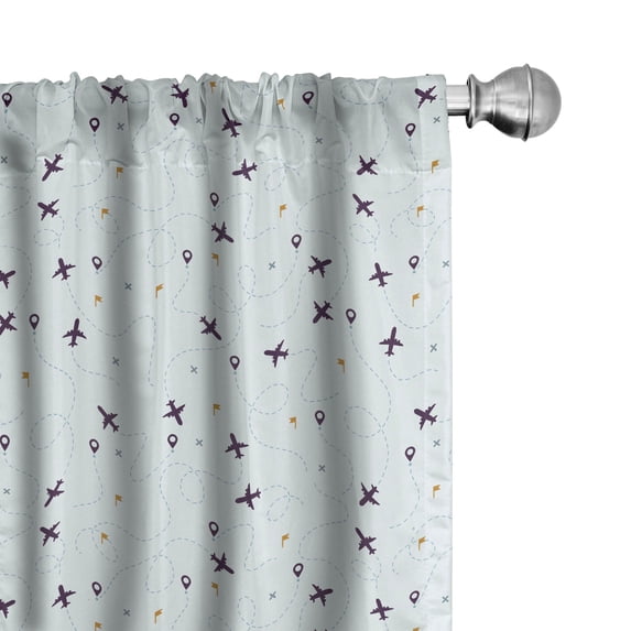 Ambesonne Airplane Window Curtains, Travel Adventure Sky Map, Each 28" W x 84" L, Pale Blue Plum and Amber