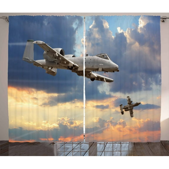Ambesonne Airplane Curtains 2 Panel Set, Aviataion Theme Design, 108" x 90", Blue Grey